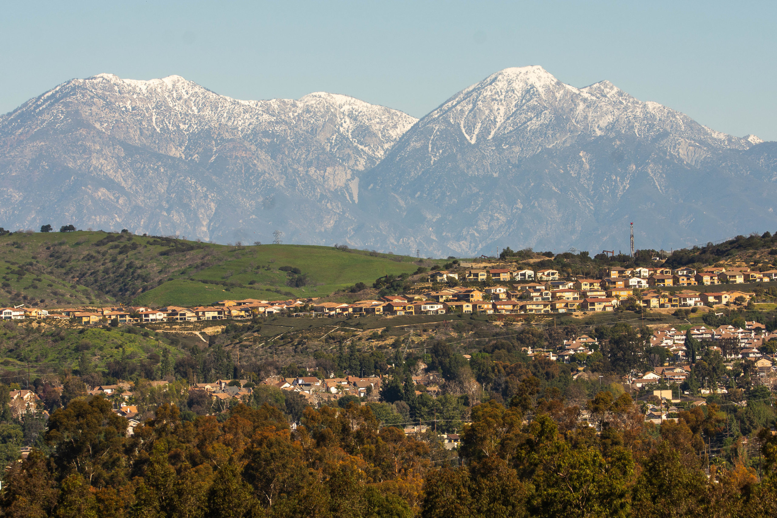 Snow can be seen on the San Bernadino mountains can be seen from La Habra on a crisp Monday afternoon, January 23, 2023.