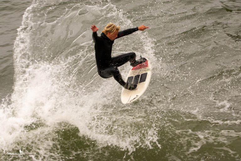 Cloudy Day Surfing on the South Side of the Huntington Beach Pier 2024